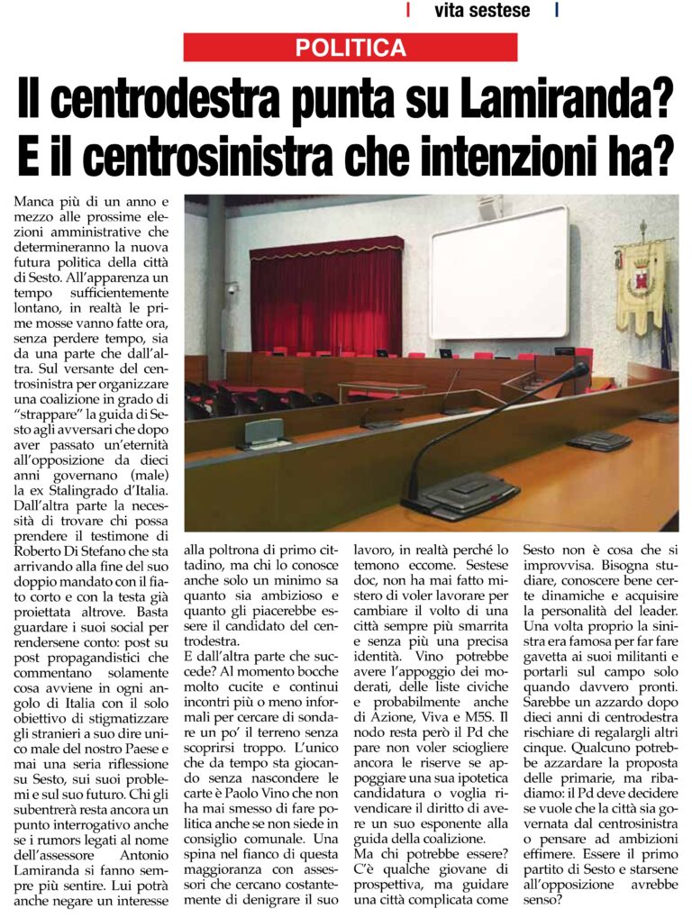 Il centrodestra punta su Lamiranda? E il centrosinistra che intenzioni ha?